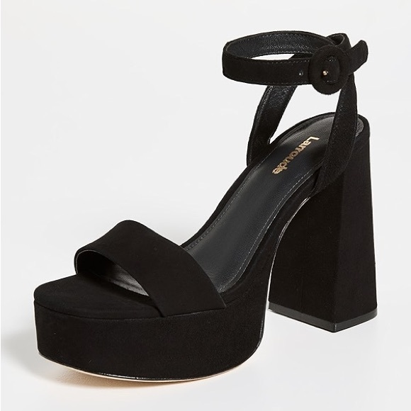 Larroude Dolly Sandal In Black Suede Platform Chunky Heels Sz 10 - Picture 2 of 16